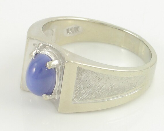 Vintage Star Sapphire Ring for Man, 14K White Gol… - image 7