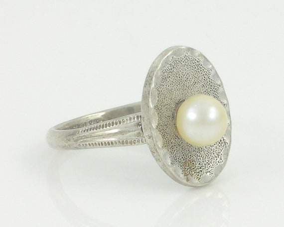 Vintage Sterling Cultured Pearl Ring, 925 Silver … - image 3