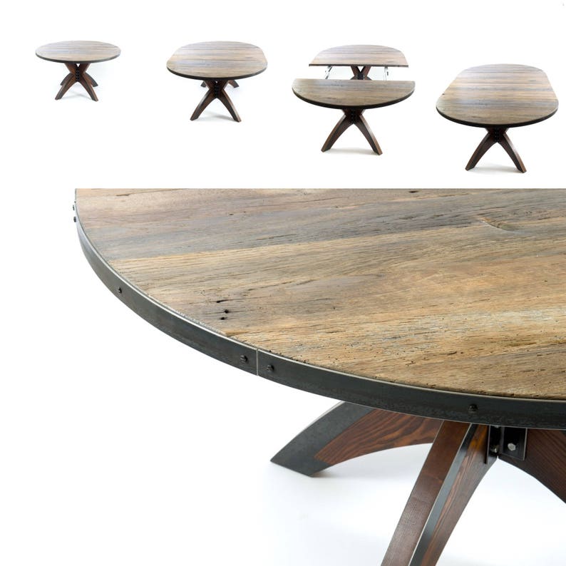 Expandable Round Dining Table / Reclaimed Dining Round Table/ Farmhouse Industrial Etsy