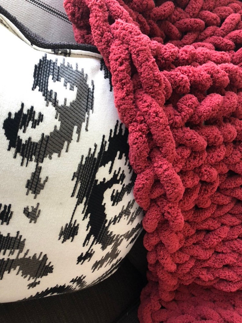 Red chunky knit blanket Etsy