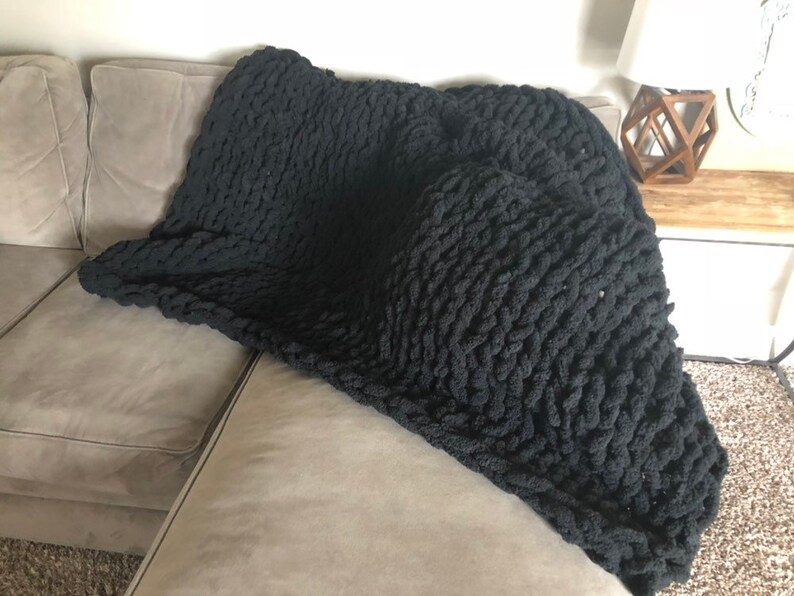 Black chunky knit blanket Etsy