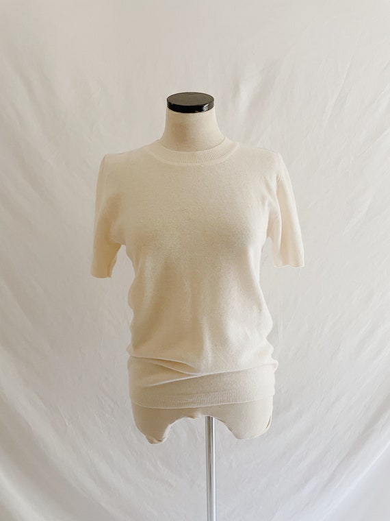 Vintage Cream Short Sleeve Sweater by Pierre Cardi