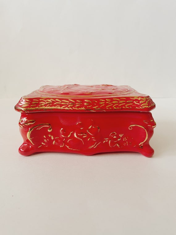 Vintage Red Ceramic Stash Box - image 1