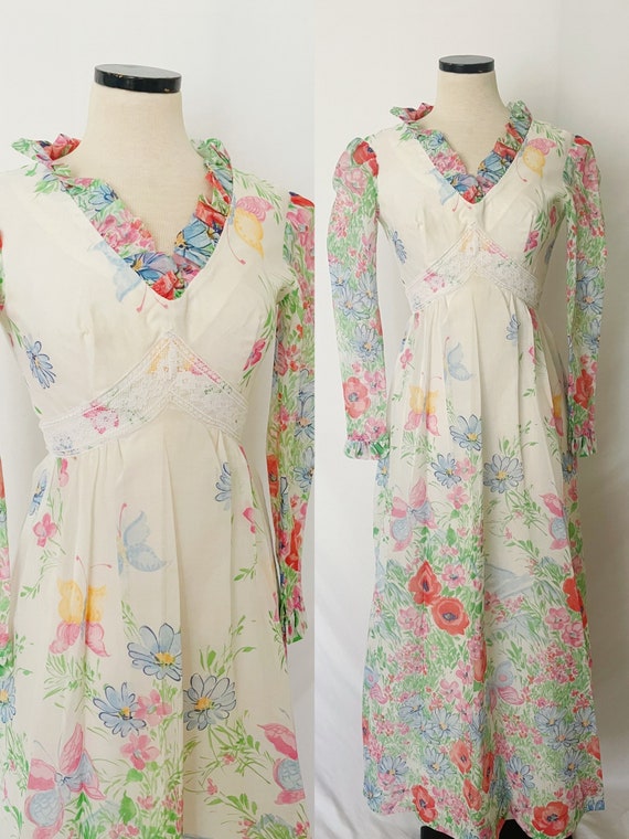 Vintage Watercolor Floral Maxi Dress