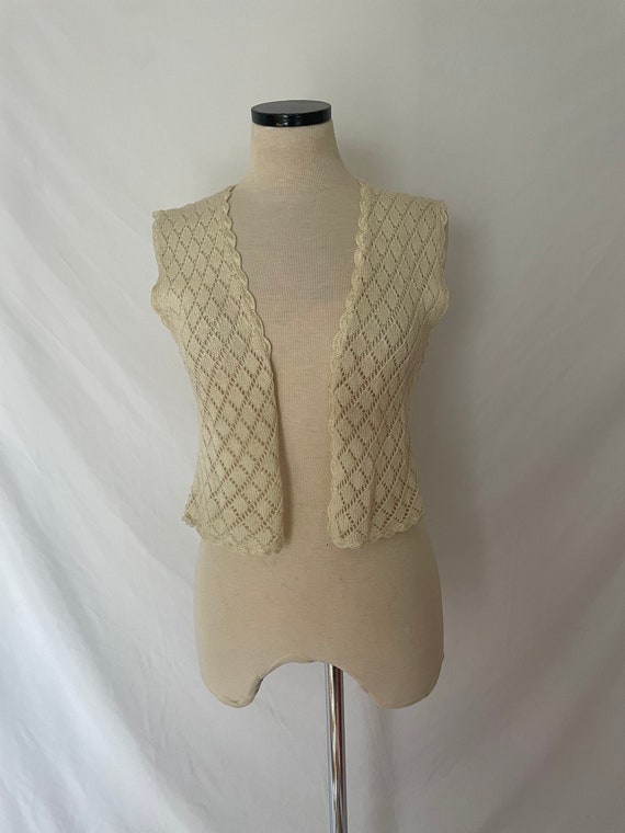 Vintage Cream Open Knit Sweater Vest - image 2