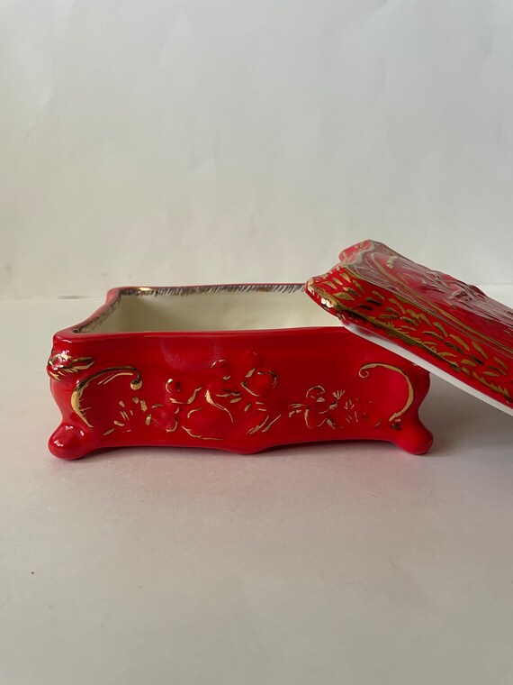 Vintage Red Ceramic Stash Box - image 3