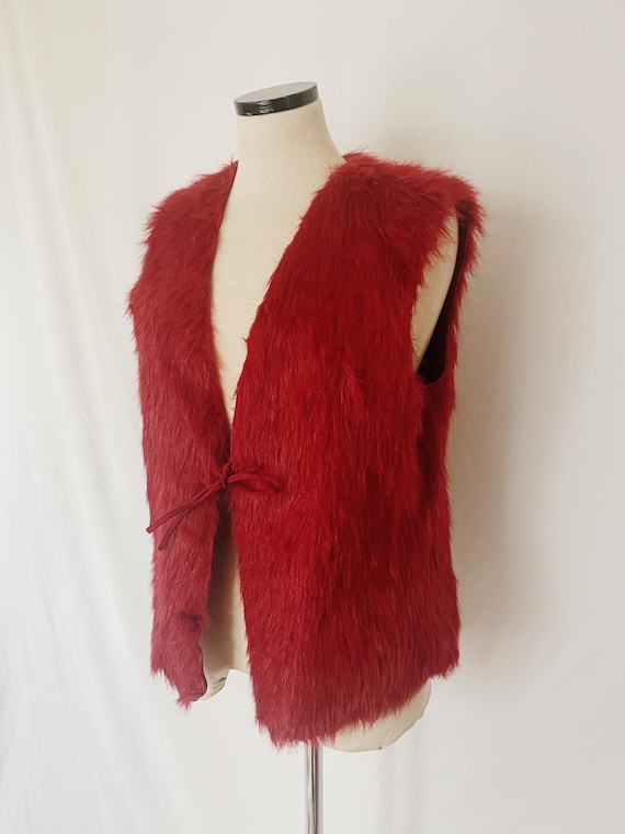 90’s Red Suede and Faux Fur Vest