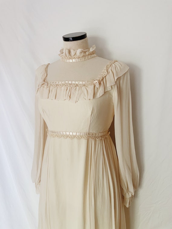 70's Ivory Chiffon Empire Waist Maxi Dress