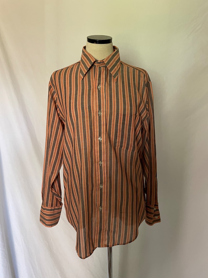 70s Orange-Brown Striped Button Down Shirt image 2