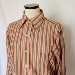 70s Orange-Brown Striped Button Down Shirt image 1