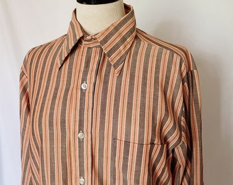 70’s Orange-Brown Striped Button Down Shirt