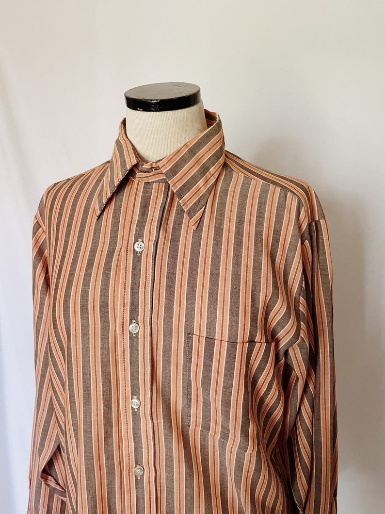 70s Orange-Brown Striped Button Down Shirt image 1