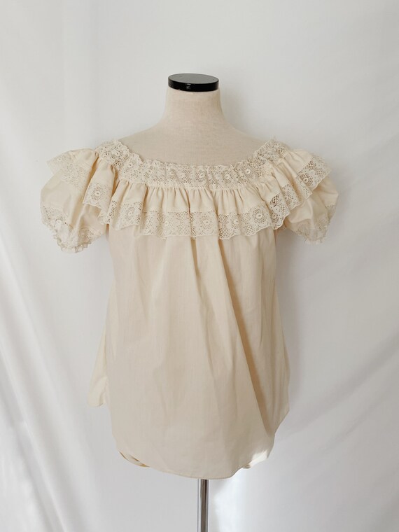 1970’s Ivory and Lace Puff Sleeve Blouse - image 1