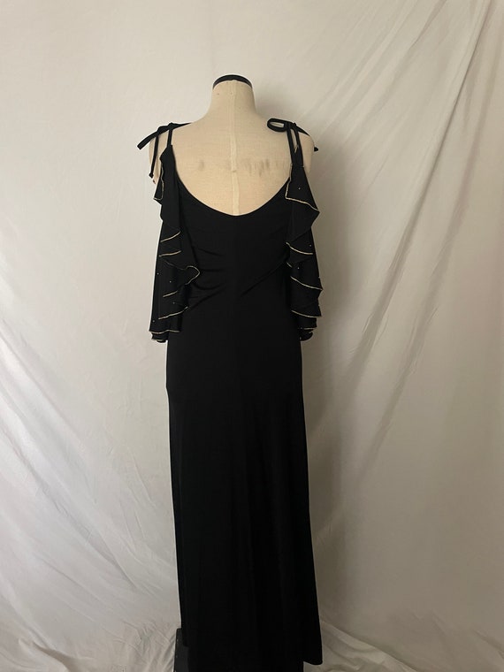 70s Black Ruffle Detail Maxi Dress - image 4