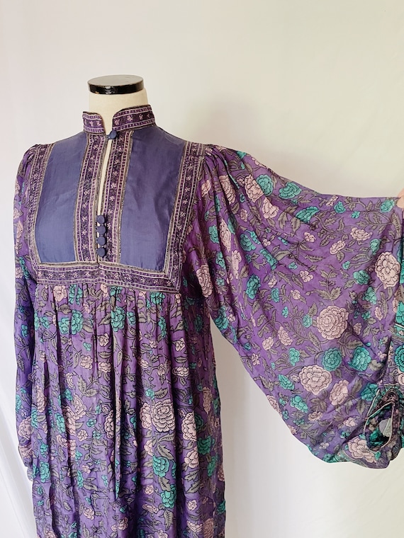 1970’s Phool Hand Block Printed Indian Silk Dress