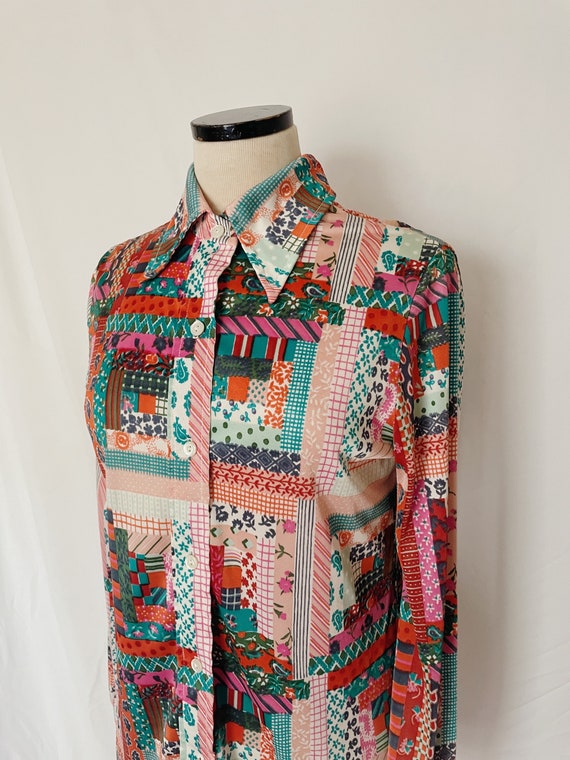 70’s Faux Patchwork Print Disco Shirt