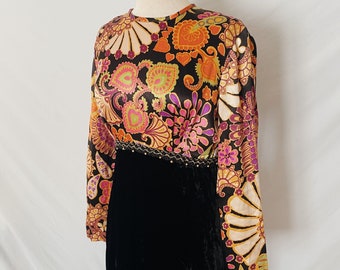 Vintage Floral and Velvet Maxi Dress