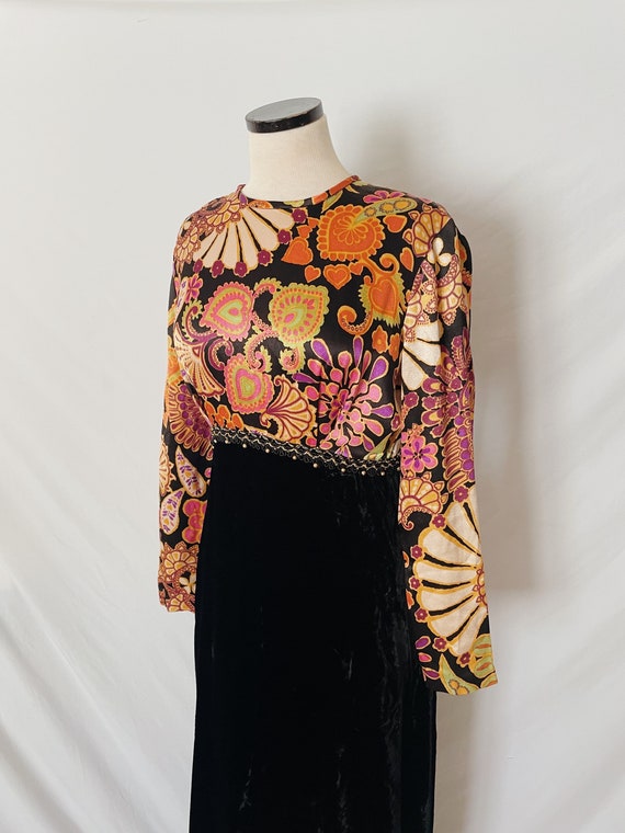 Vintage Floral and Velvet Maxi Dress
