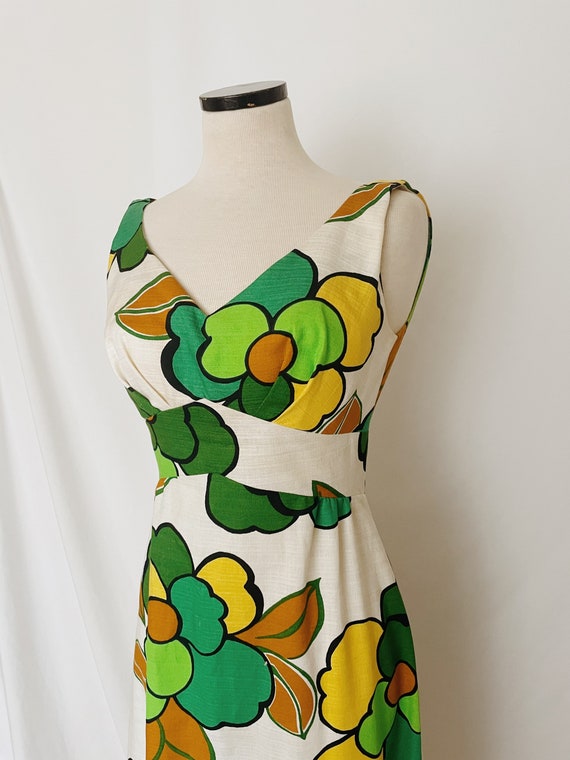 60s/70s Floral Pattern Sleeveless Maxi Dress - image 1