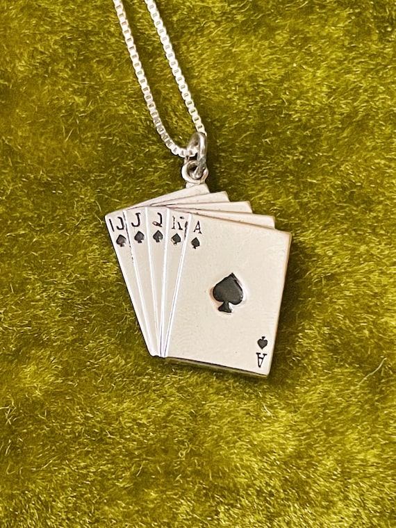 Vintage Sterling Silver Playing Cards Necklace - image 1