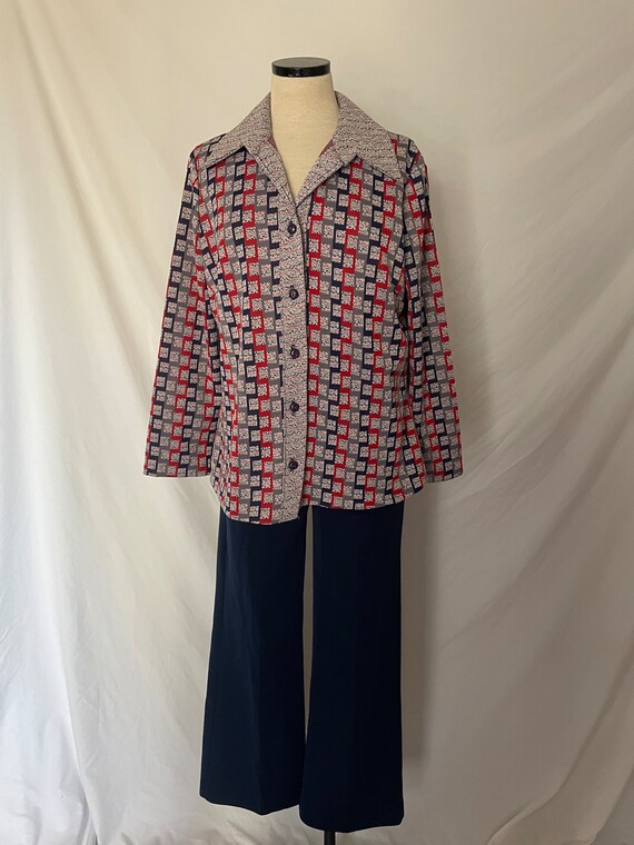 70’s Navy and Red Pattern Leisure Suit - image 2