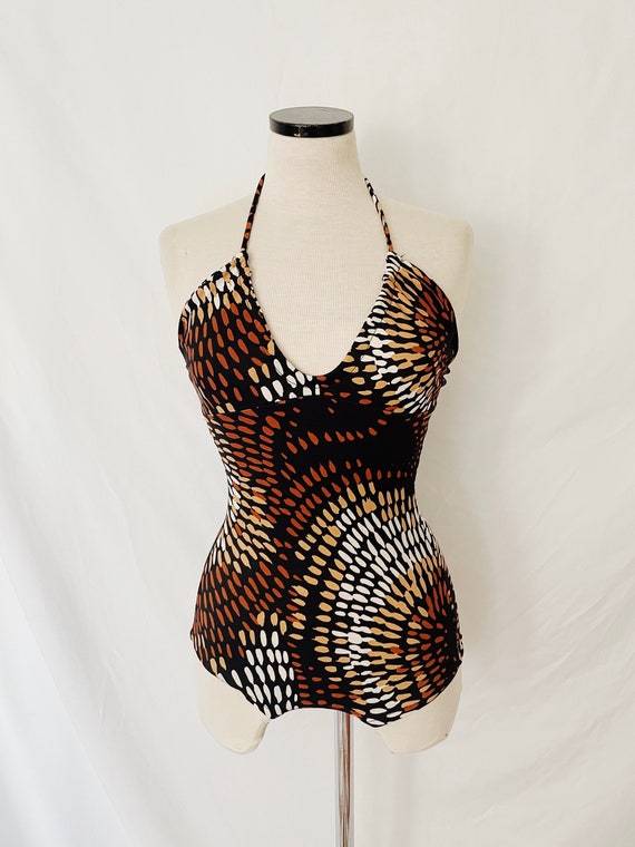 70’s Printed Halter One Piece Bathing Suit by DeWe