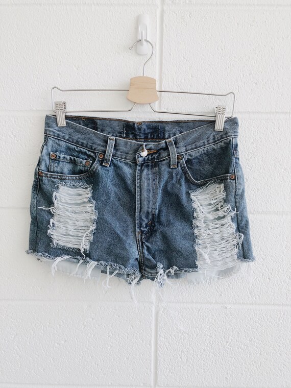 Levi's Hand Distressed Cut Off Denim Shorts