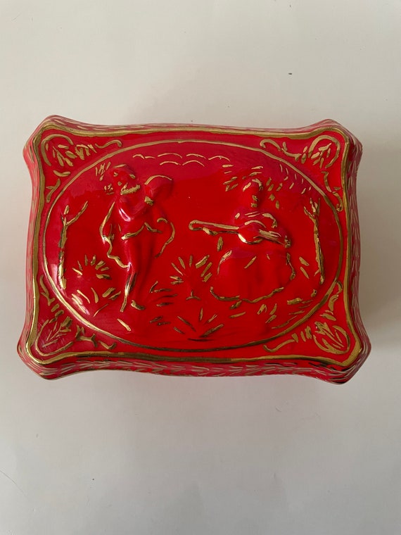 Vintage Red Ceramic Stash Box - image 2