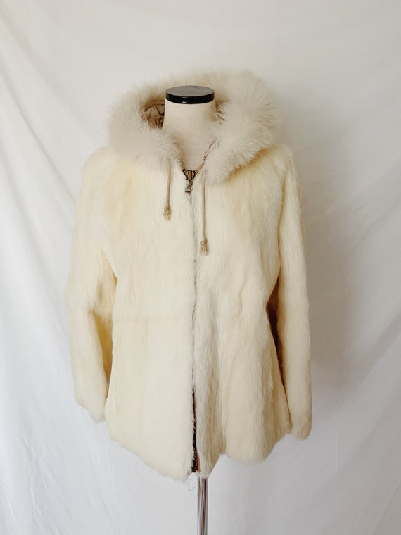 Vintage Cream Rabbit Fur Hooded Coat by Jacques Sa