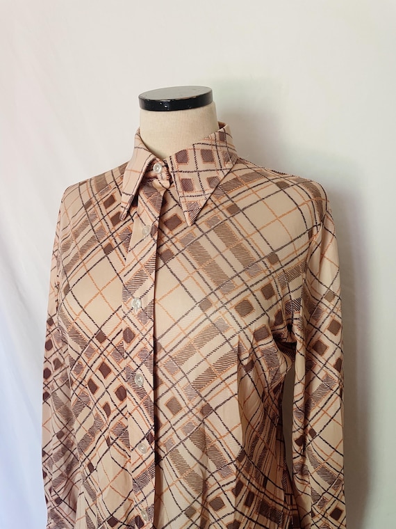 70’s Plaid Print Disco Shirt - image 1
