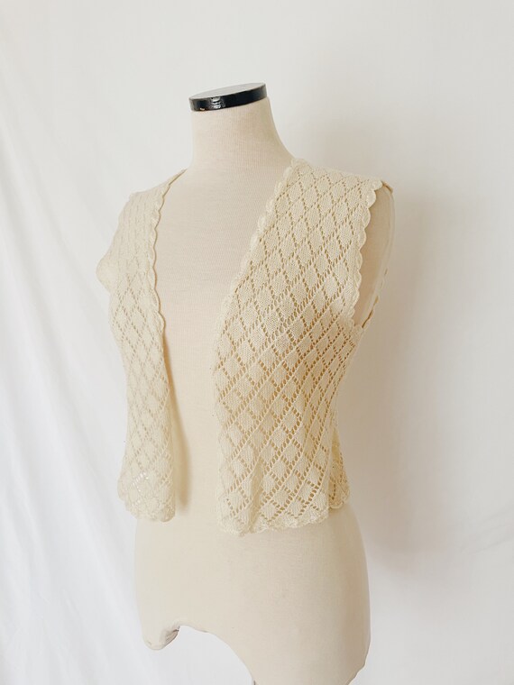 Vintage Cream Open Knit Sweater Vest - image 1