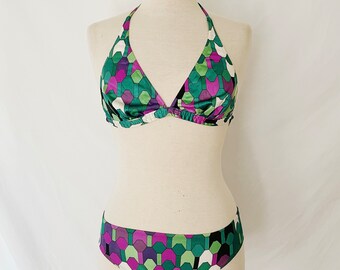 80’s Green/Purple Geometric Print Bikini by Côte d’Azur