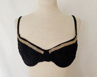 80’s Gold Trim Black Underwire Bikini Top by Sirena