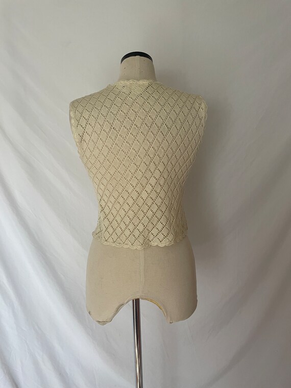 Vintage Cream Open Knit Sweater Vest - image 3