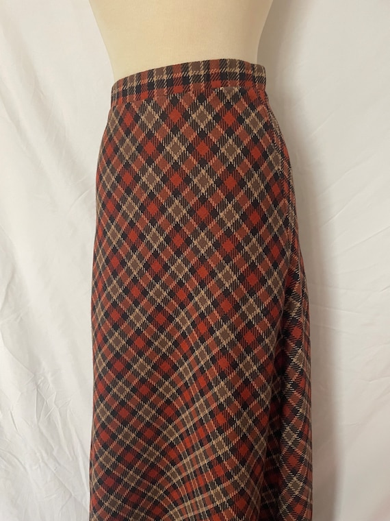 1970s Plaid Maxi Skirt with Patent Leather Belt - Gem