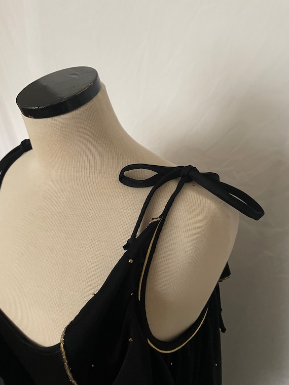 70s Black Ruffle Detail Maxi Dress - image 3