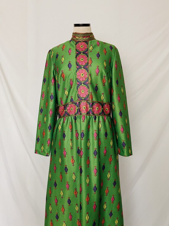 70s Green Printed Maxi Dress by Emilio Borghese - image 1