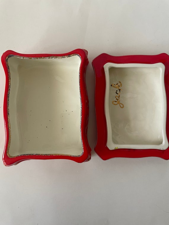 Vintage Red Ceramic Stash Box - image 4