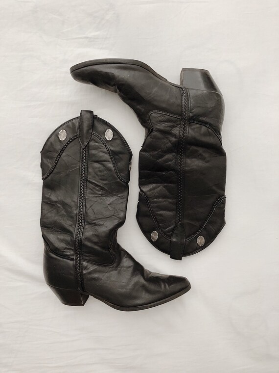 Laredo Black Leather Western Cowboy Boots w/ Conch