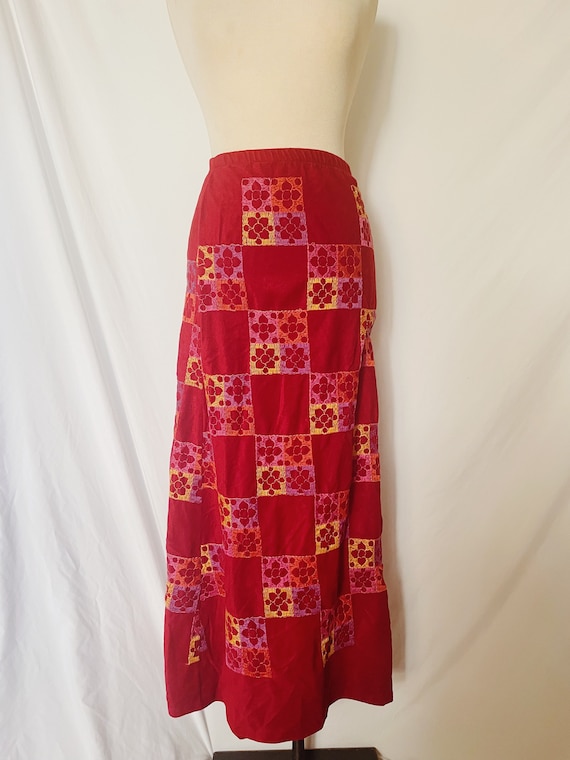 70’s Velour Stitched Patterned Maxi Skirt