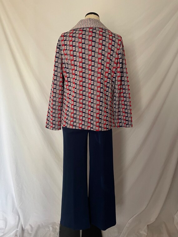70’s Navy and Red Pattern Leisure Suit - image 3