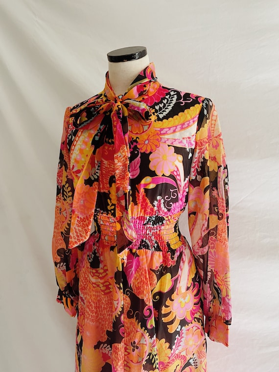 70s Psychedelic Pattern Maxi Dress