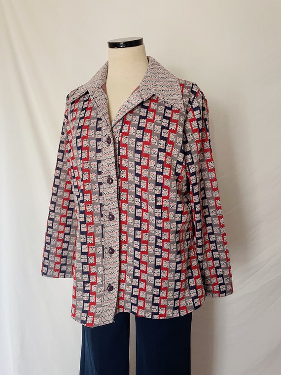 70’s Navy and Red Pattern Leisure Suit - image 1