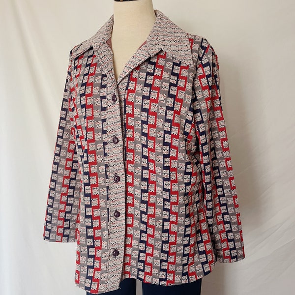 70’s Navy and Red Pattern Leisure Suit