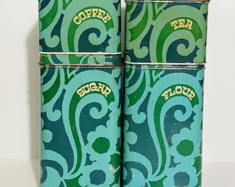 Vintage Psychedelic Print Tin Canisters— Set of 4