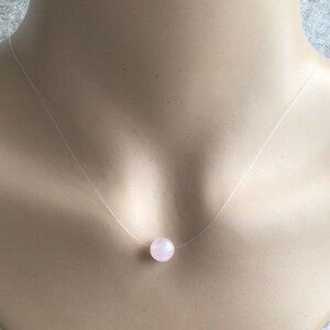 Simple Minimalist 8mm Rose Quartz Semi Precious Gemstone Floating Illusion Transparent Necklace