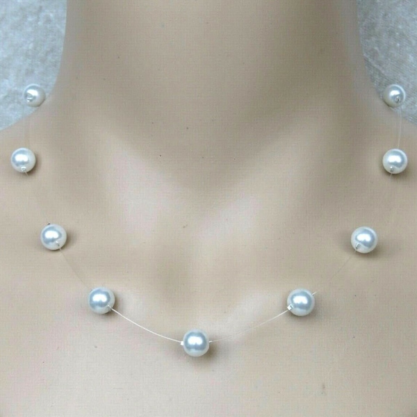 Choisissez la couleur et la longueur des perles. Collier de perles translucides invisibles Illusion flottante, collier de perles de verre Preciosa. Mariage Bridemaids Prom