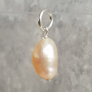 Single Peach Freshwater Pearl Pendant No Chain. Freshwater Pearl Charm To Add On To Your Necklace Chain or Bracelet. 925 Sterling Silver