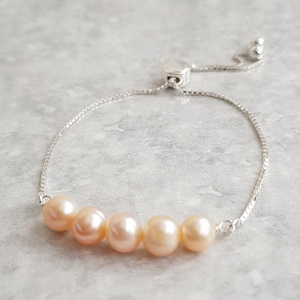 925 Sterling Silver Pearl Bracelet, Freshwater Pearl Slider Bracelet, Adjustable Length Pearl Bracelet,
