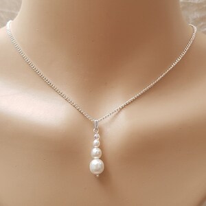 White Pearl Pendant Silver Plated Necklace, AB Crystal & White Preciosa Pearl Pendant On A Silver Plated Chain. Bride, Bridesmaids Jewellery